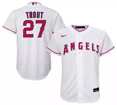 Майка Nike Youth Los Angeles Angels Mike Trout #27 White Home Cool Base