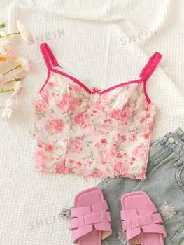 Майка облегающая женская Shein Wywh из фактурной сетчатой ткани, розовый