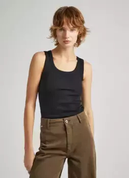 Майка Pepe Jeans "LANE" с небольшой вышивкой логотипа в тон, черный