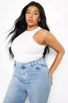 Майка plus rib racer neek Boohoo, белый