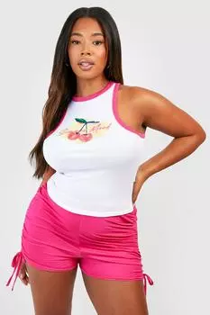 Майка plus summer cherry racer Boohoo, белый