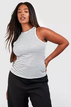 Майка plus thin полоски rib racer Boohoo, белый
