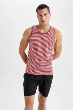 Майка приталенного кроя в полоску из 100 % хлопка DeFacto, бордовый