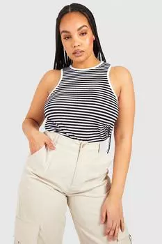 Майка racer в полоску плюс Boohoo, белый