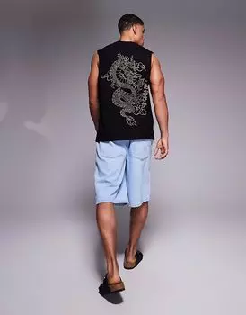 Майка River Island с японским принтом на спине дракона черного цвета
