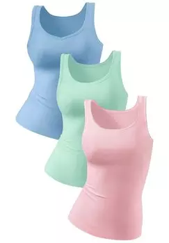 Майка/рубашка 3 PACK LASCANA, цвет blau ros mint
