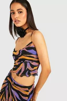 Майка с хомутом и воротом из сетки зебра Boohoo, черный
