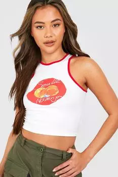 Майка с контрастной отделкой оранжевого слогана Boohoo, слоновая кость