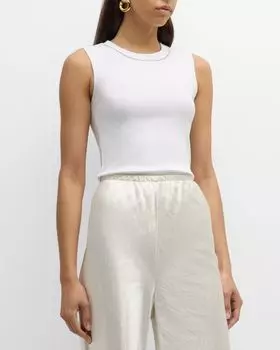 Майка с круглым вырезом в рубчик и бисером Peserico, цвет White And Light Gold