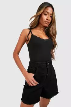 Майка с кружевной отделкой и завязкой на плечах Boohoo, черный