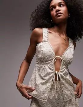 Майка с кружевными вставками желтого цвета и V-образным вырезом Topshop — часть комплекта