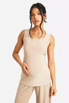 Майка с квадратным вырезом Soft Touch для беременных boohoo, бежевый