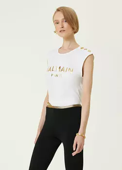 Майка с логотипом из белого золота Balmain