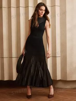 Майка с мини-вырезом и искусственными рукавами Украшен фантазийными бриллиантами С полосатым узором из ткани Онгхаза Anewsta, черный