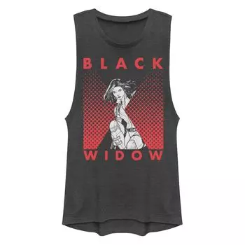 Майка с мускулистой текстурой Marvel Black Widow для юниоров и полутоновым портретом с логотипом Licensed Character