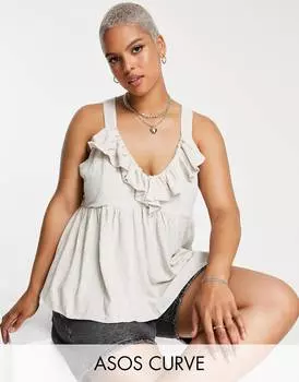 Майка с оборками спереди ASOS DESIGN Curve из натурального льна