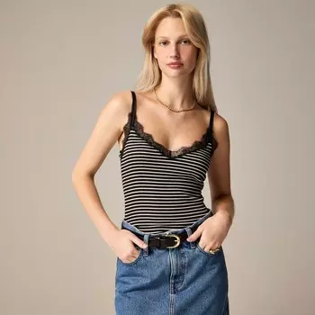 Майка с отделкой из тонкого рубчатого кружева в полоску J.Crew, черный