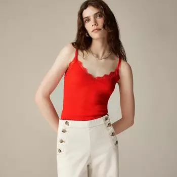 Майка с отделкой из тонкого рубчатого кружева J.Crew, красный