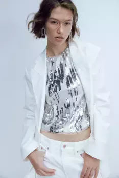 Майка с пайетками H&M, серебряный