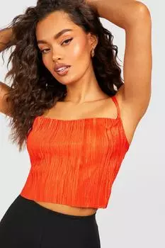 Майка с плиссированными бретелями и хомутом Boohoo, оранжевый