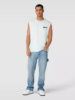 Майка с принтом этикетки Review, светло-синий