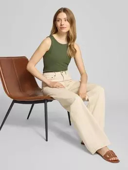 Майка с ребристыми манжетами Oui, хаки