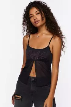 Майка с рисунком бабочки и стразами Forever 21, черный