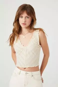 Майка с шевронным принтом и салатовыми краями Forever 21, кремовый