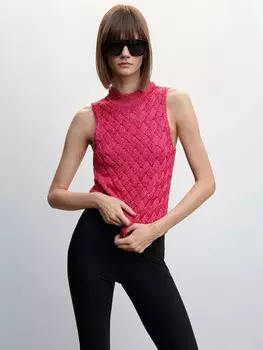 Майка с текстурированной люрексом Mango Fushia, ярко-розовая