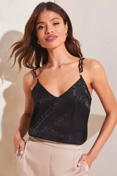 Майка с V-образным вырезом и декоративной цепочкой Lipsy, черный