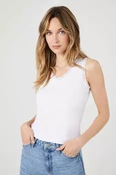 Майка с V-образным вырезом и кружевной отделкой Forever 21, белый