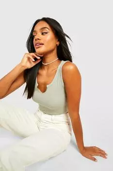 Майка с вырезным вырезом Boohoo, шалфей