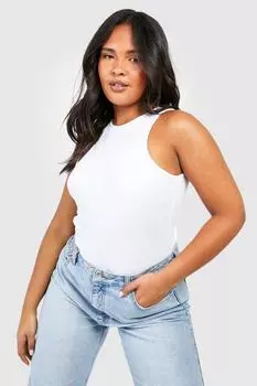 Майка с вырезным вырезом rib racer Boohoo, белый