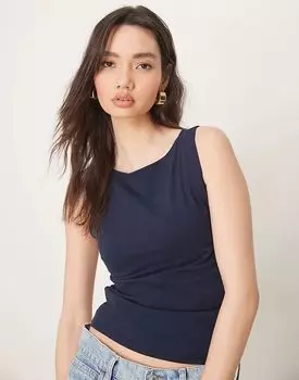 Майка с вырезом-лодочкой темно-синего цвета ASOS DESIGN