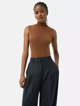 Майка с высоким воротником из сверхтонкой мериносовой шерсти Jigsaw, коричневый