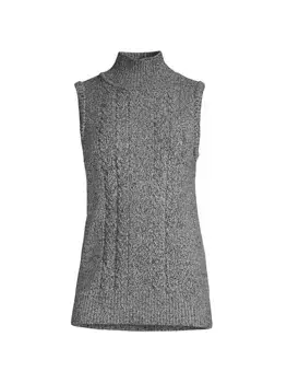 Майка с высоким воротником косой вязки Misook, цвет black new ivory