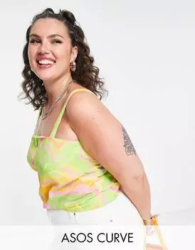 Майка с завязками на спине ASOS DESIGN Curve с квадратным вырезом и вихревым принтом