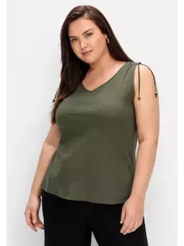 Майка Sheego "Большие размеры", из льняной смеси, с завязкой на плечах, оливковый
