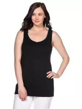 Майка Sheego "Большие размеры", материал рубашки с мелкими рубчиками, черный