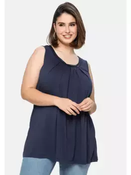 Майка Sheego "Большие размеры" со складками на вырезе, цвет морской волны