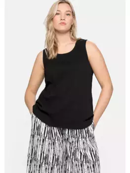 Майка Sheego "Большие размеры", в рубчик, с круглым вырезом, черный