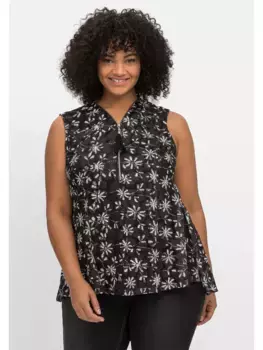 Майка sheego by Joe Browns "Большие размеры", из сетки с принтом, на подкладке, черный