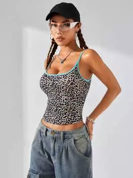 Майка SHEIN Coolane с леопардовым принтом и бретельками-спагетти — это модный и уличный стиль для женщин. Подходит для весенних и летних нарядов, многоцветный