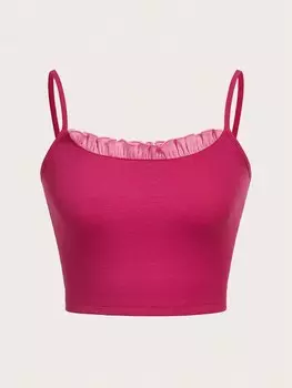 Майка SHEIN Essnce Майка, повседневная и активная, в стиле цветовых блоков, с рюшами/оборками и украшениями по бокам, розовая фуксия