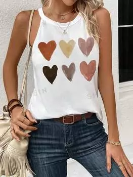 Майка Shein Lune с бретелькой на шее и принтом в форме сердца, белый