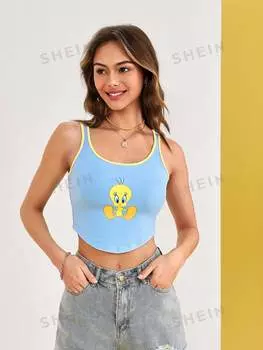 Майка Shein с круглым вырезом и контрастной окантовкой, голубой