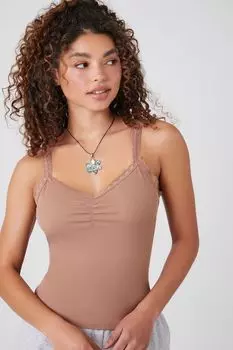 Майка со сборками и кружевной отделкой Forever 21, коричневый