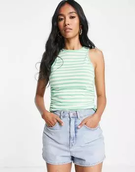 Майка со сборками по бокам в зелено-белую полоску ASOS DESIGN