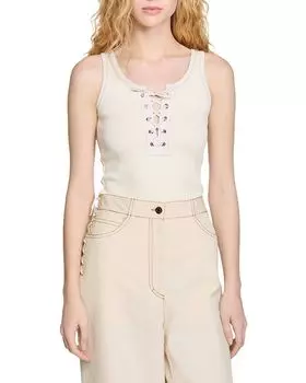 Майка со шнуровкой Sandro, слоновая кость/кремовый