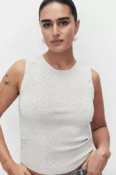 Майка со стразами H&M, бежевый